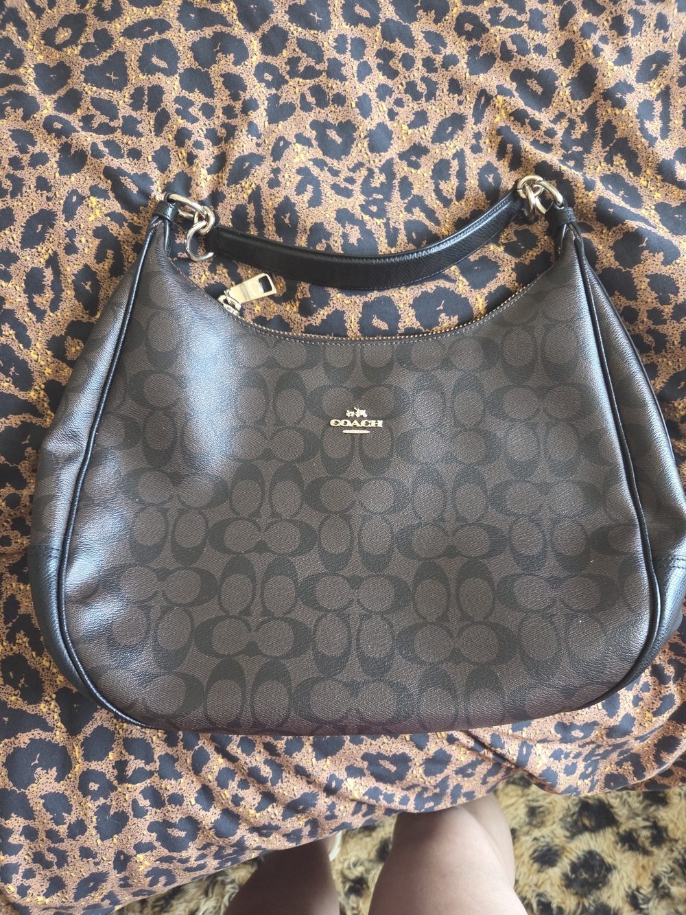 Coach Brown Signature Canvas Hobo with Black Trim